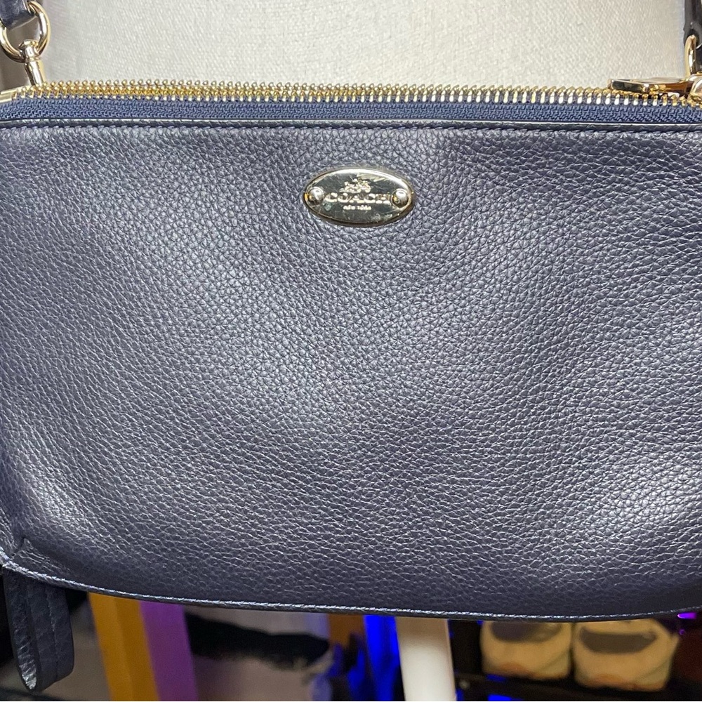 Coach Lyla Double Gusset Navy Blue Leather Crossbody Bag